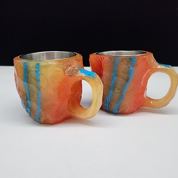 Mineral Crystal Resin Mugs Multi-Colored Mineral Crystal Coffee Mug Lot of 2 - Picture 1 of 8